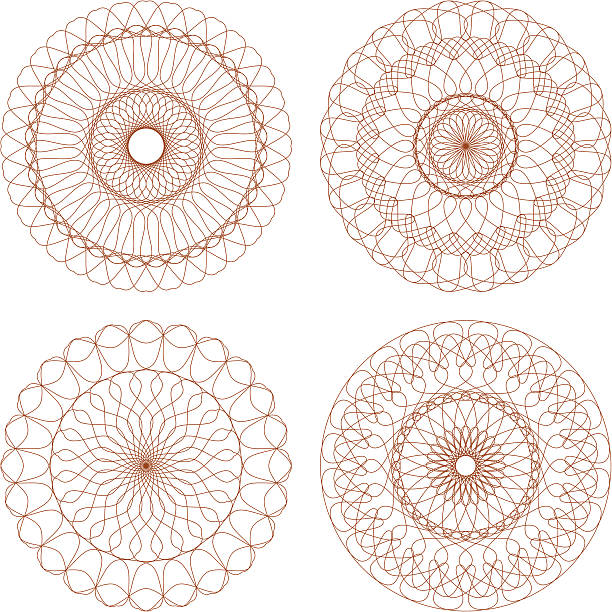 세트마다 벡터 길로쉐 rosettes - guilloche pattern circle four objects stock illustrations