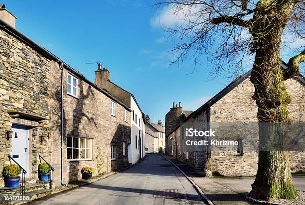 View Of A Street In Cartmel Cumbria With Tree Stock Photo - Download Image Now - Cartmel, Cumbria, Village