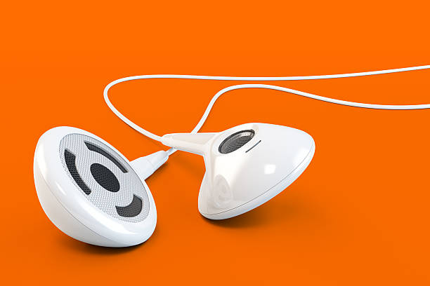 mp3 player with headphoneson on a white background