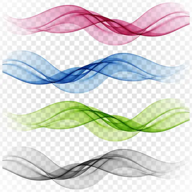 Vector illustration of Transparent wavy design element, set. Abstract vector wave.