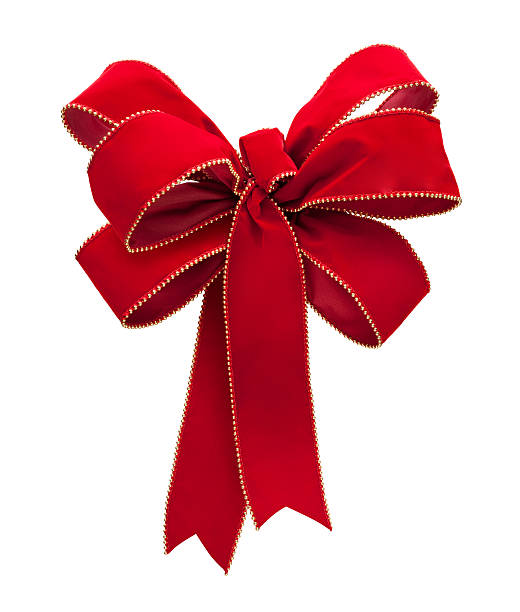 A velvety red and white Christmas bow with white background stock photo
