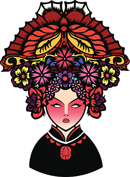 Chinese Opera A Traditional Chinese Opera Character with ornate floral head dress. Simple gradients. chinese opera makeup stock illustrations