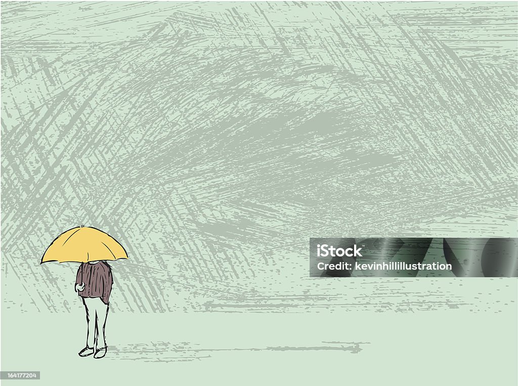 Rainy Day Hand drawn illustration of figure standing in rainy weather Loneliness stock vector
