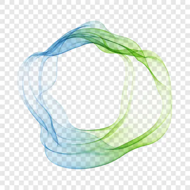 Vector illustration of Abstract blue-green design element with wavy lines in the shape of an ellipse.