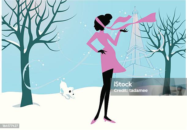 Ilustración de Invierno A Pie y más Vectores Libres de Derechos de Mujeres - Mujeres, Invierno, Viento