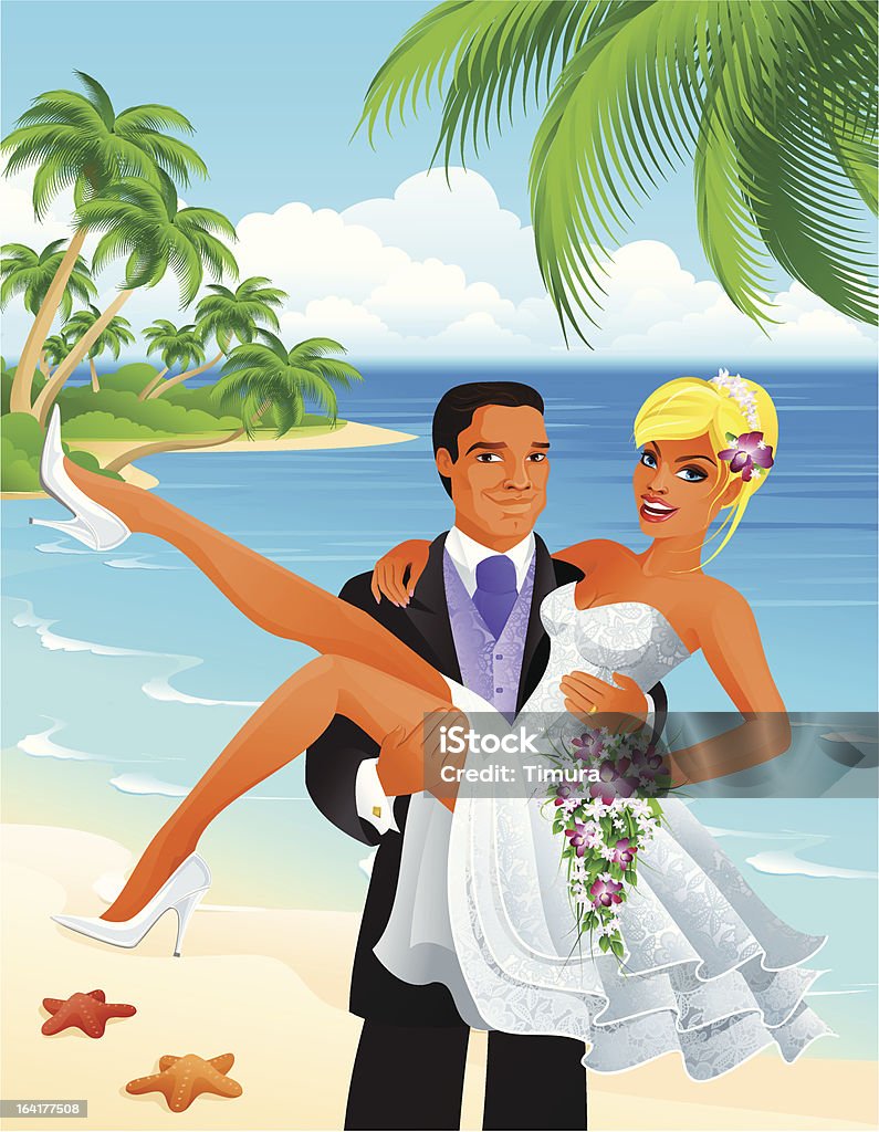 Recién casados en la playa - arte vectorial de Adulto libre de derechos