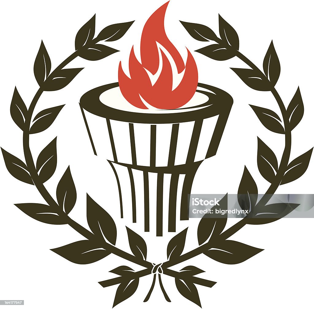 Torch Emblem Flaming torch with laurel crest. Education stock vector