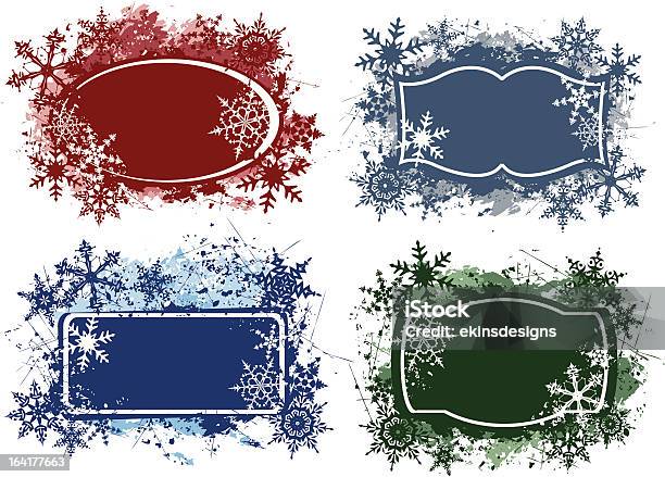 Design Grunge Stile Etichette O Banner Con Fiocchi Di Neve - Immagini vettoriali stock e altre immagini di A forma di stella