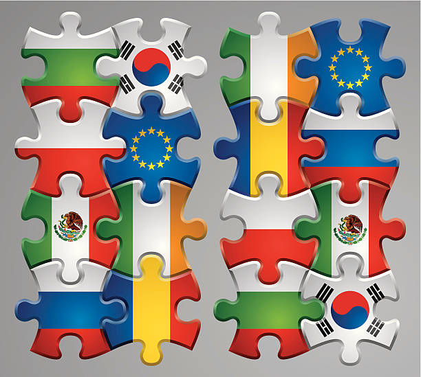 ilustraciones, imágenes clip art, dibujos animados e iconos de stock de puzzle bandera iconos 3 - asia jigsaw puzzle map cartography