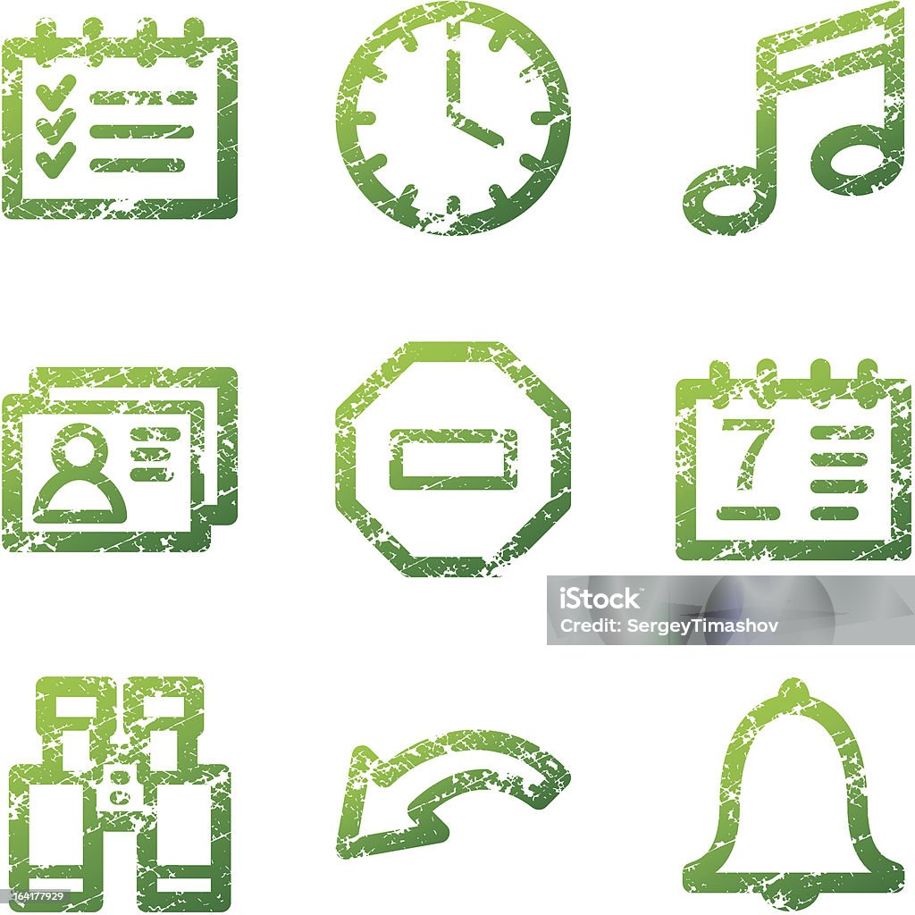 Organizador grunge verde contorno ícones V2 - Vetor de A Data royalty-free