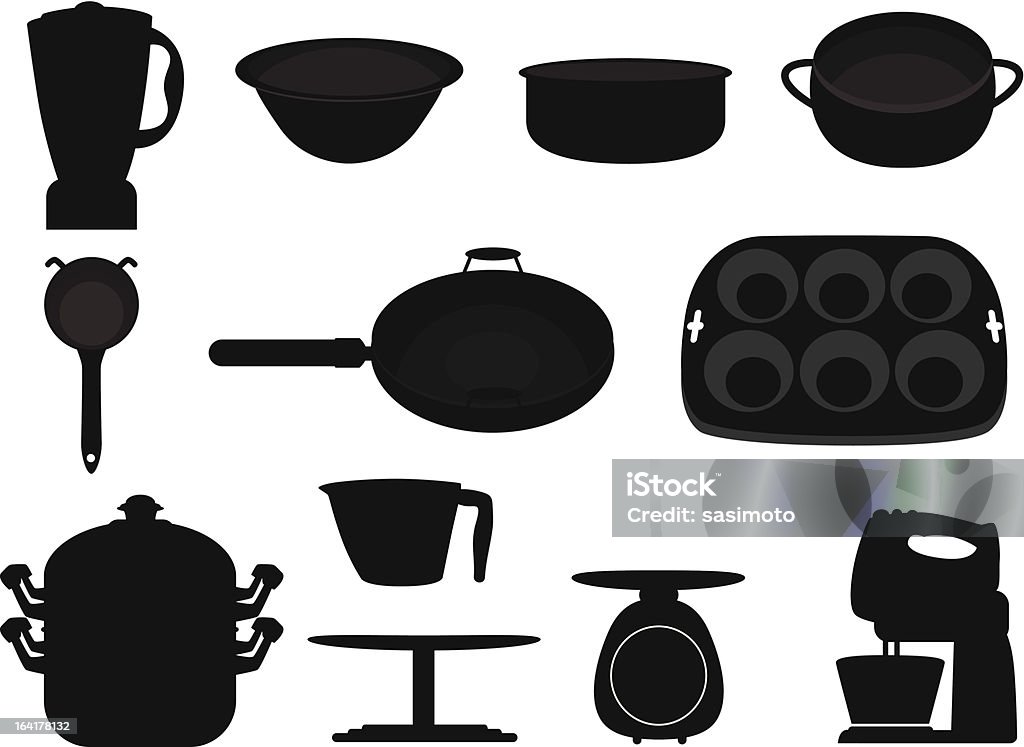 Sagoma: Bakeware, cottura, utensili da cucina (Set 1) pot, panoramica - arte vettoriale royalty-free di Al vapore