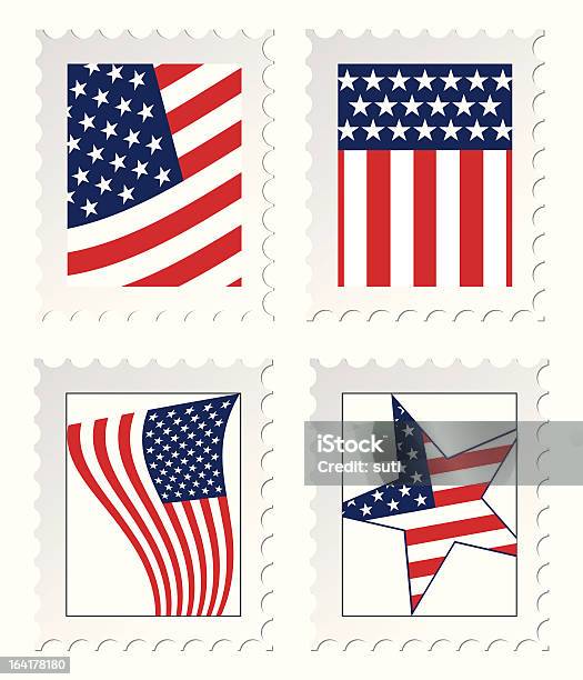 Ilustração De Selos De Correio Com Estados Unidos Bandeira Nacional - Arte vetorial de stock e mais imagens de Azul