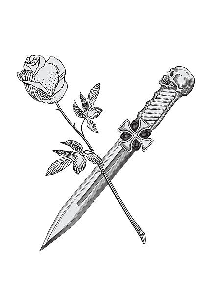 Escudo Puñal y rosas - ilustración de arte vectorial