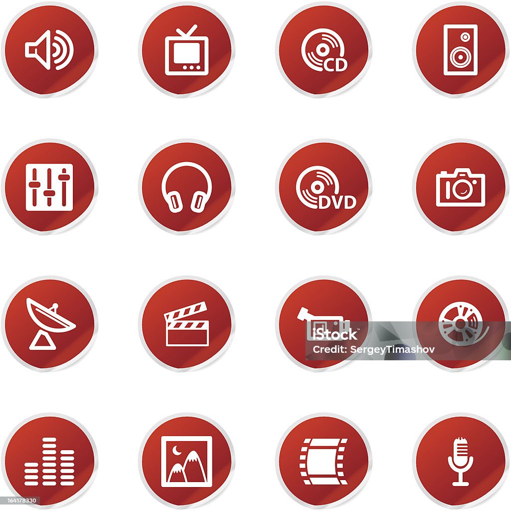 Autocollant de médias icônes rouge - clipart vectoriel de Affaires libre de droits