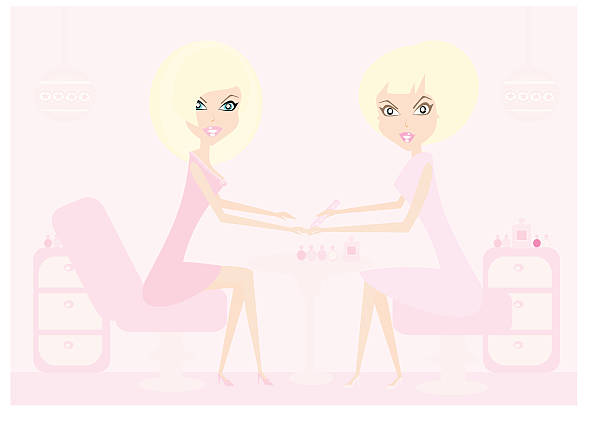 Young lady doing manicure in beauty salon vector art illustration