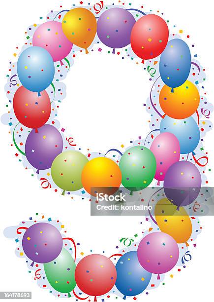 Bunte Ballons Und Konfettinummer 9 Stock Vektor Art und mehr Bilder von Band - Band, Bildung, Bund