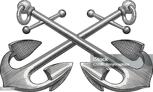 Deux Ancres Gravé Vecteurs libres de droits et plus d'images vectorielles de Ancre - Ancre, Bateau de voyageurs, Courbe