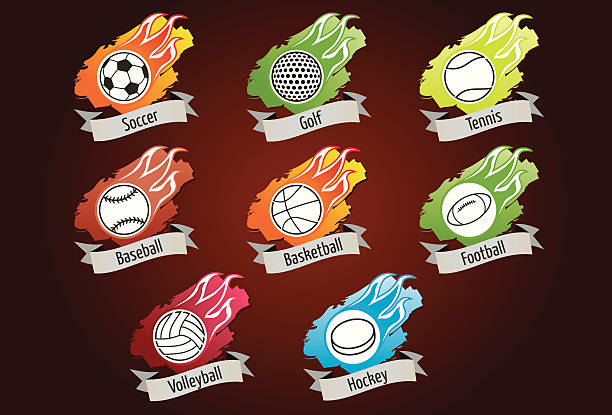 illustrazioni stock, clip art, cartoni animati e icone di tendenza di sport icone: palle con fiamme - golf ball golf fire backgrounds