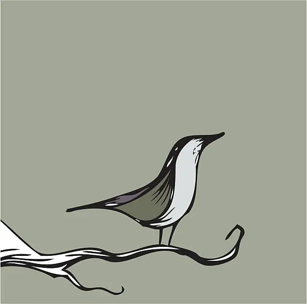 Vector illustration of Bird on Branch Green