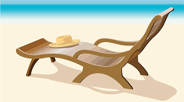 Chaise lounge and straw hat vector art illustration