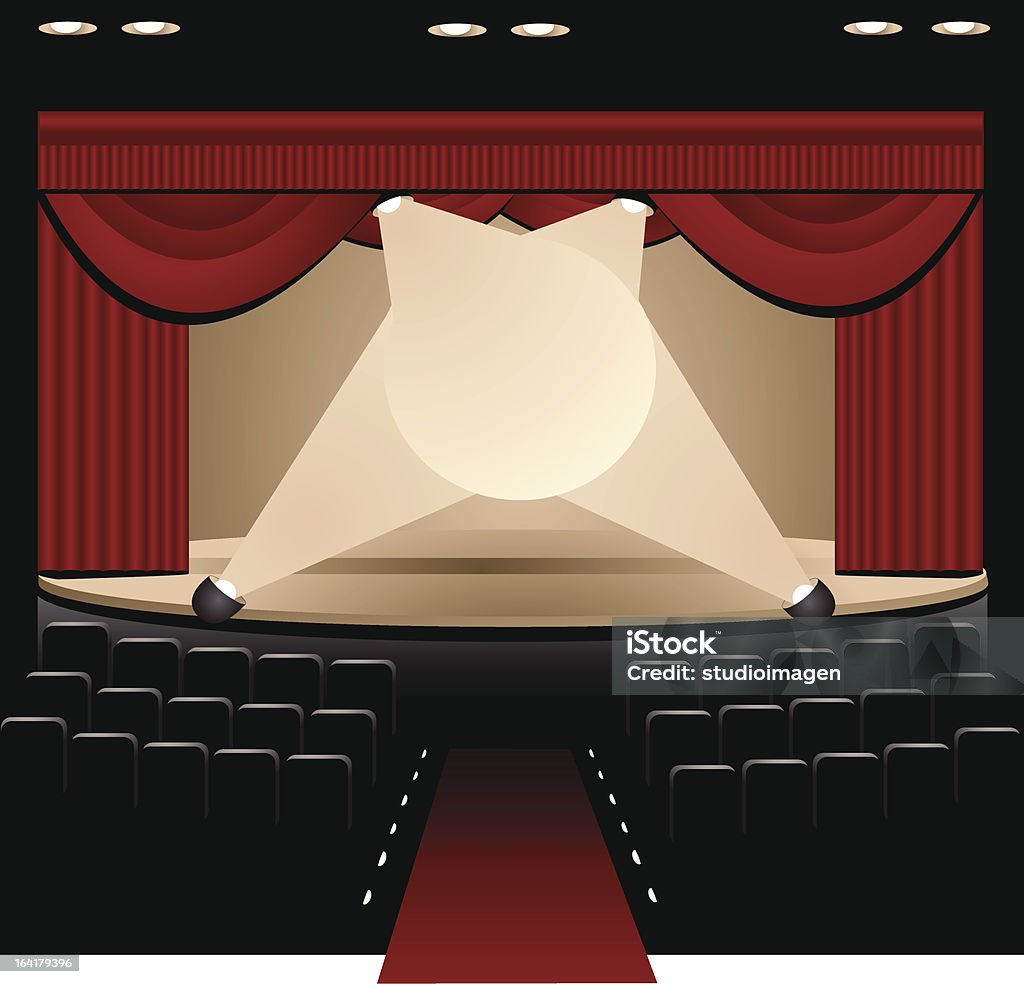 Teatr etapie czerwone zasłony - Grafika wektorowa royalty-free (Kurtyna)
