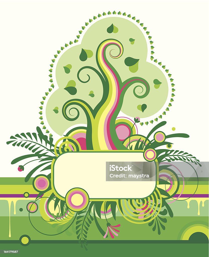 Flores árbol verde y un banner - arte vectorial de Abstracto libre de derechos