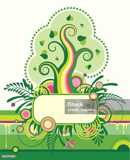Ilustración de Flores Árbol Verde Y Un Banner y más Vectores Libres de Derechos de Abstracto - Abstracto, Acurrucado, Arte y artesanía