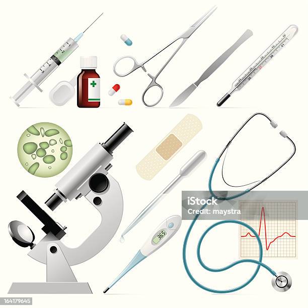 Set Of Medicine Stock Illustration - Download Image Now - Bandage, Capsule - Medicine, Clip Art