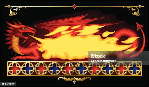 Красный Дракон — стоковая векторная графика и другие изображения на тему Дракон - Дракон, Огонь, Бушующее пламя