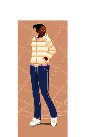 Urban black girl with sneakers and downjacket