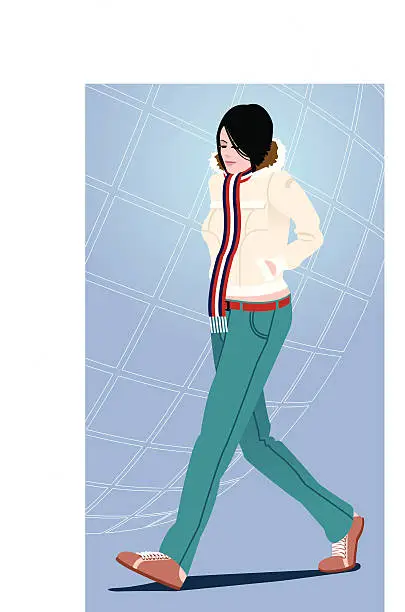 Vector illustration of Urban teenage girl wearing scarf, walking