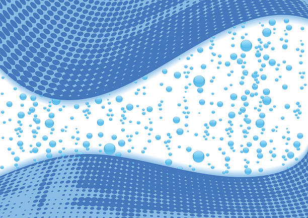 Blue digital background including waves and bubbles  vector art illustration