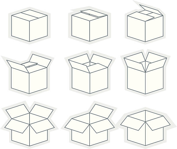 이메일함 시퀀스 - box cardboard box open opening stock illustrations