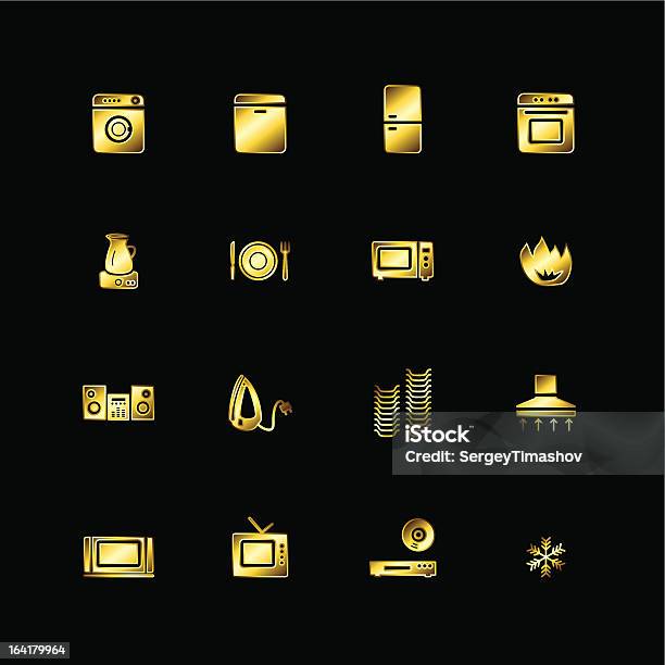 Vetores de Gold Electrodomésticos Ícones e mais imagens de Chaleira de Chá - Chaleira de Chá, Comida, Conexão