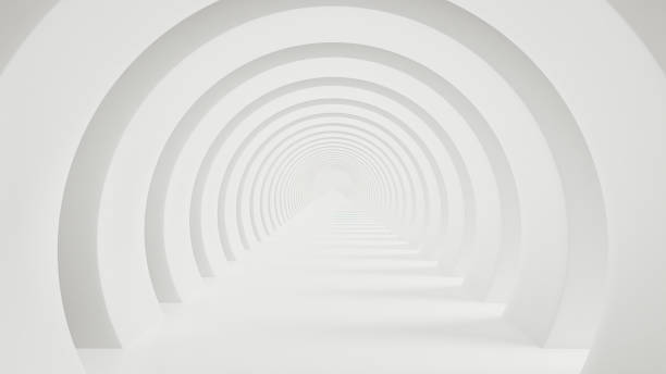 istock Hypnotic Round Arcs Tunnel - A Play of Light, Shadows, and Geometry 3D Background, 3D render 1641799815