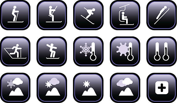 ilustraciones, imágenes clip art, dibujos animados e iconos de stock de iconos de deportes de invierno - ski jumping snowboarding snowboard jumping