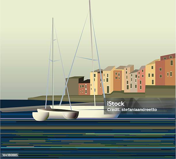 Ilustración de Barco De Vela Cerca De La Aldea Frescos Al Mar y más Vectores Libres de Derechos de Aldea - Aldea, Colores, Destinos turísticos