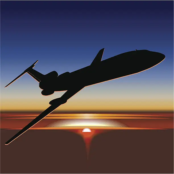 Vector illustration of Vector aircraft at sunrise