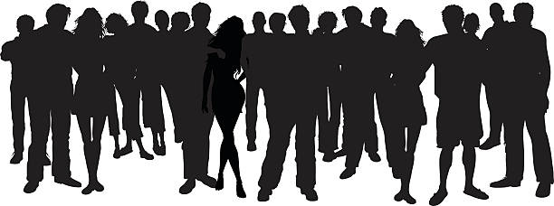 istock Silhouette of group of people standing on white background 164181293