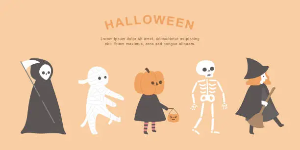 Vector illustration of Hand drawn halloween costume illustration set.