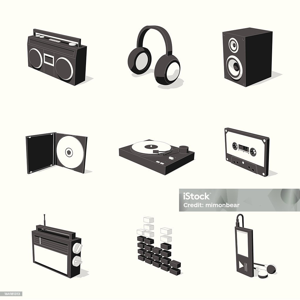 Blanco 3D icono conjunto 07 - arte vectorial de Tocadiscos libre de derechos