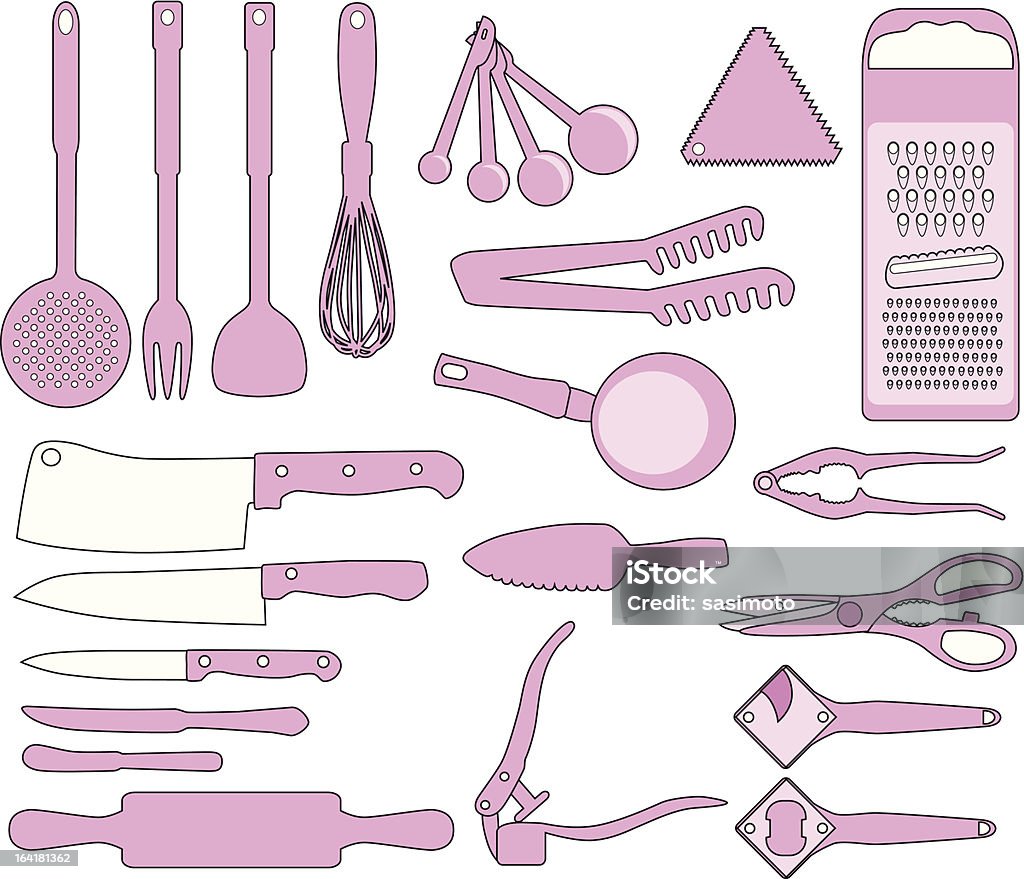 Pink Kochutensilien, innovative tools, isoliert auf weiss - Lizenzfrei Zeichnung Vektorgrafik