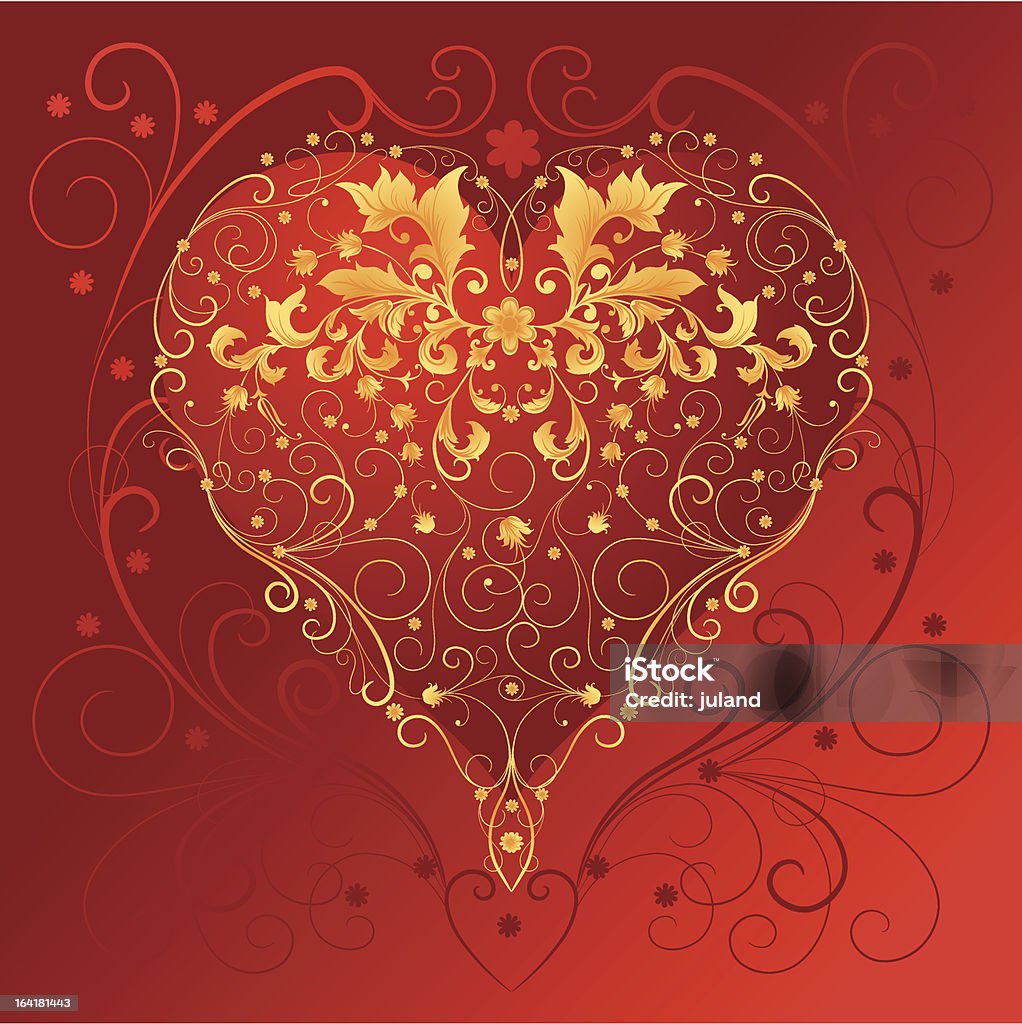 gold Herz mit floralen Ornamenten - Lizenzfrei Abstrakt Vektorgrafik