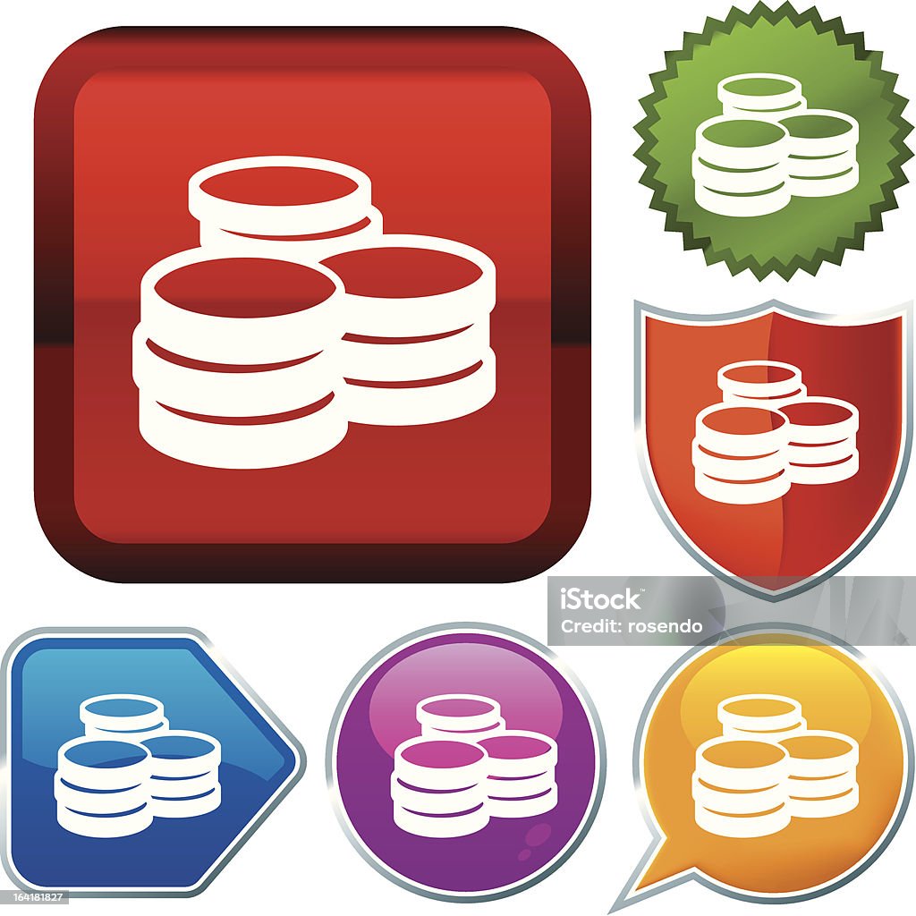 icon series: coins Vector icon illustration of coins over diverse buttons. Blue stock vector