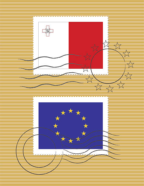 Malta and European Union - stamps with flag vector art illustration