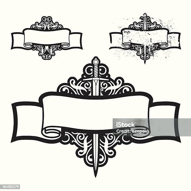 Ilustración de Scroll Y Espada y más Vectores Libres de Derechos de Acurrucado - Acurrucado, Anticuado, Arte