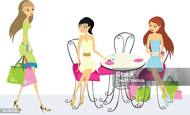 Zwei Frauen Sitzen In Einem Café Warten Auf Dritte Stock Vektor Art und mehr Bilder von Aktivitäten und Sport - Aktivitäten und Sport, Bewegung, Café