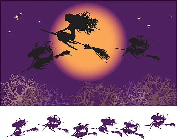 Vector illustration of Witches fly