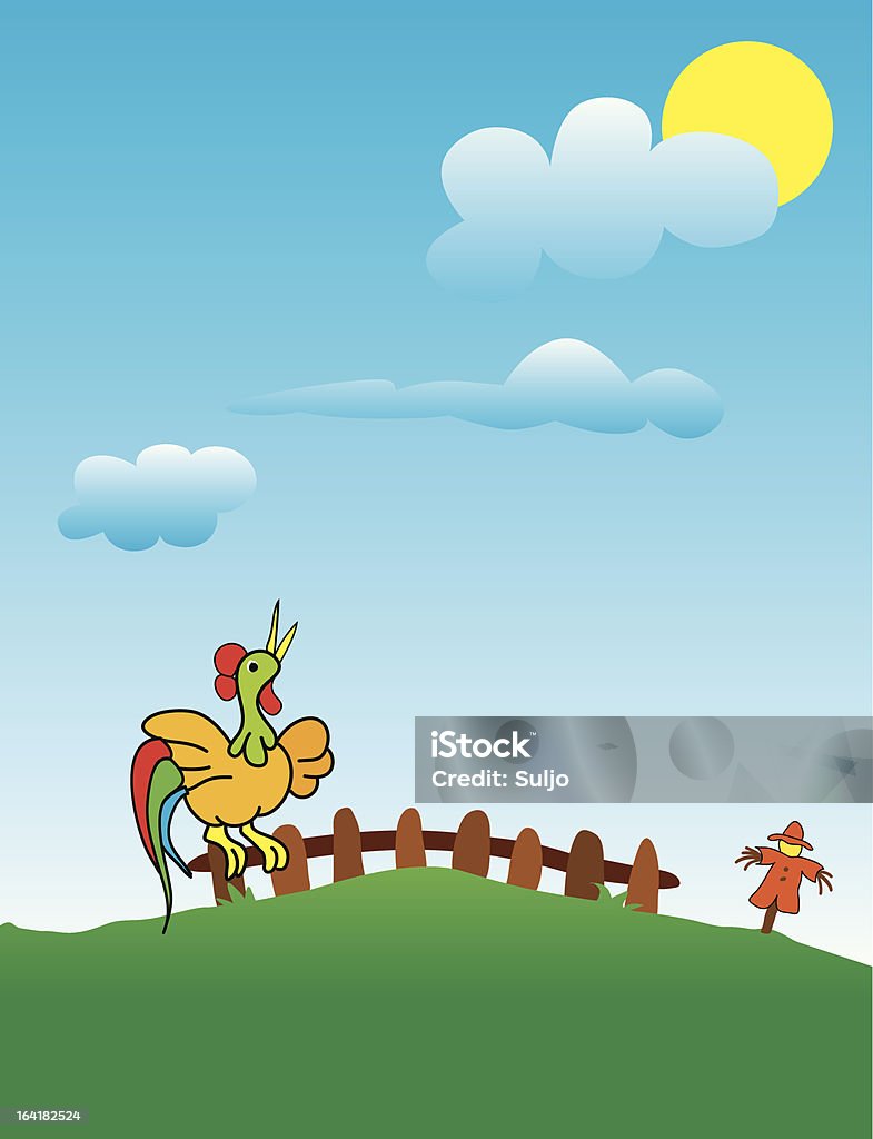 Rooster crow en el campo - arte vectorial de Animal libre de derechos