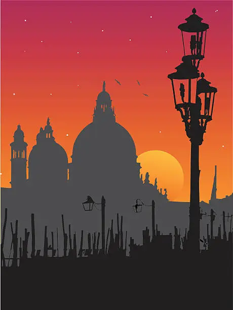 Vector illustration of Sunset in Venice